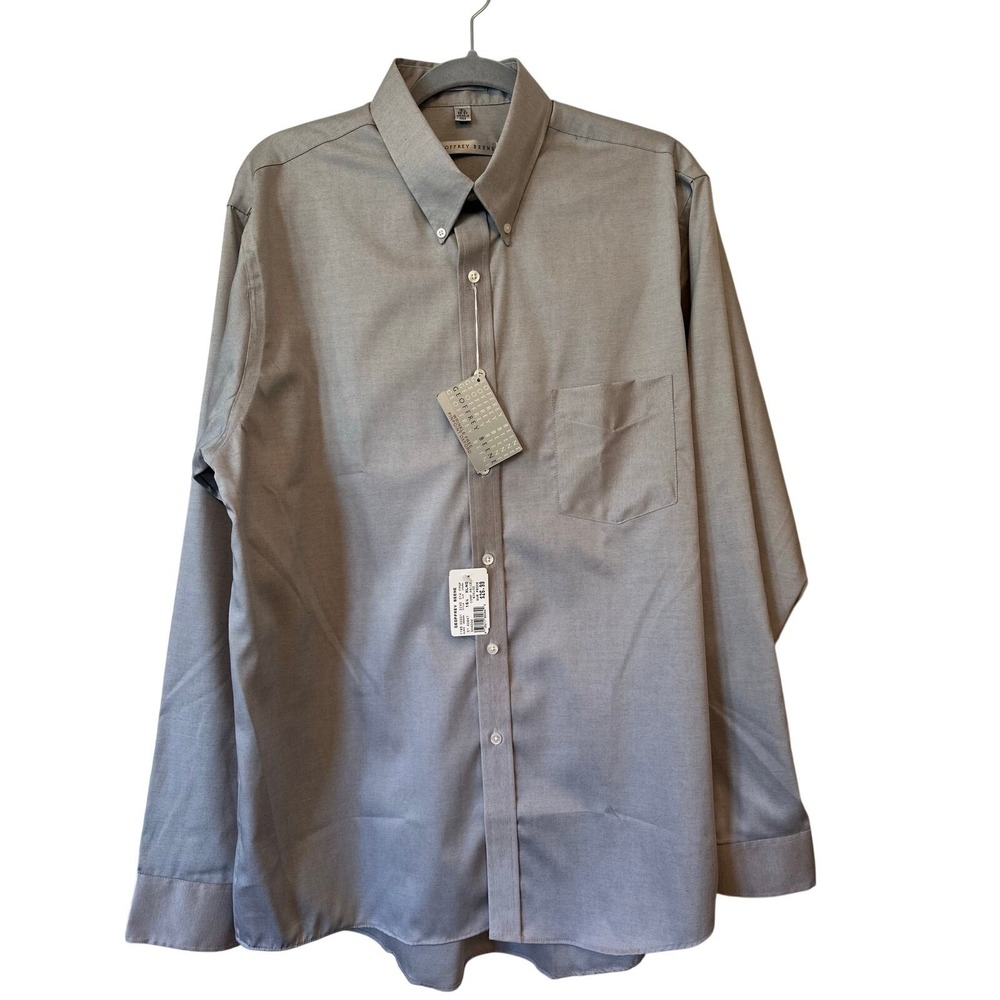 Geoffrey Beene Mens Grey Pinpoint Oxford Dress Shirt 16.5 36/37 Wrinkle Free NEW